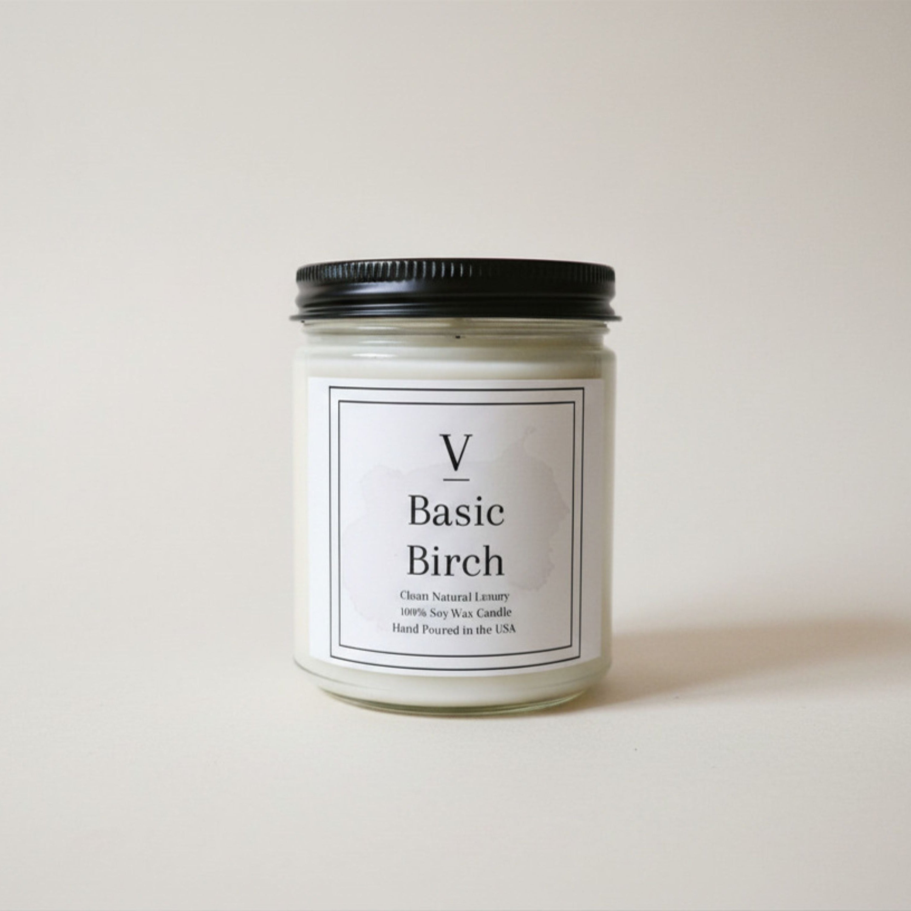 Basic Birch clean soy candle in minimalist glass jar