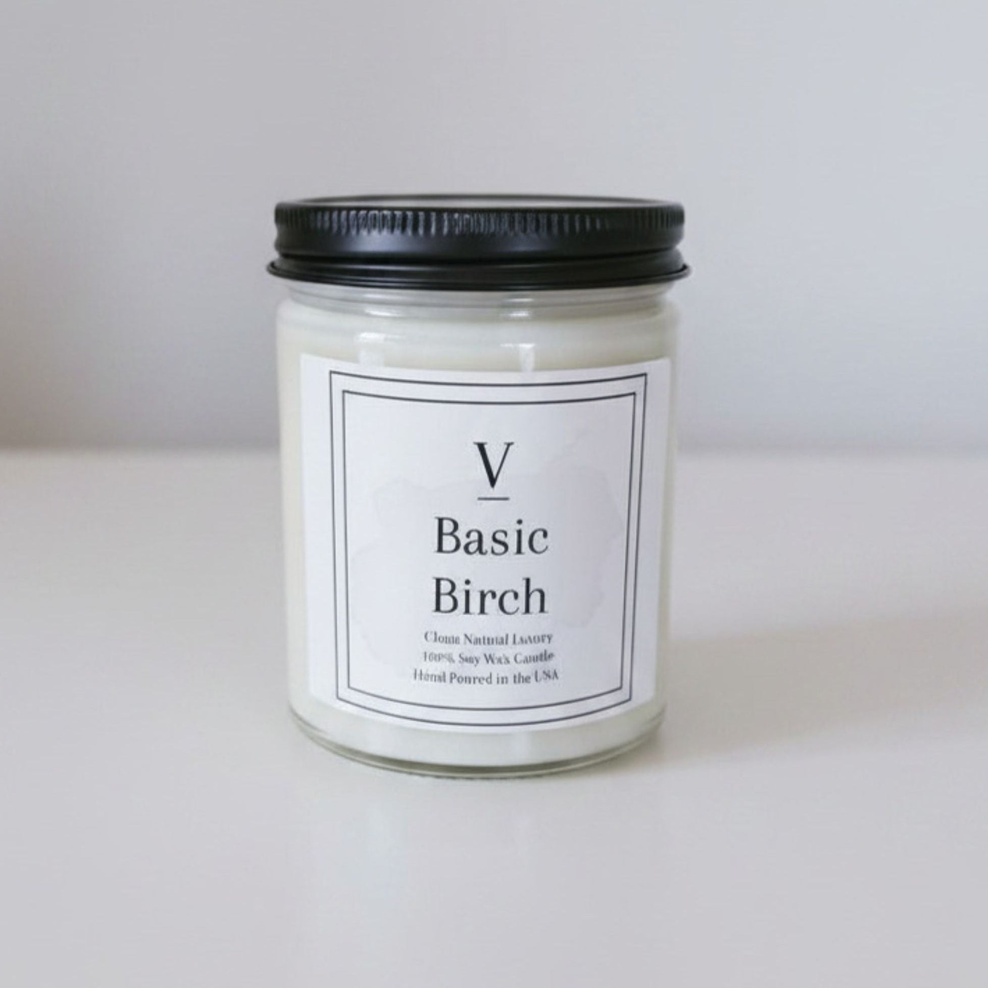 Basic Birch clean soy candle in minimalist glass jar