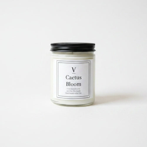 Cactus Bloom clean soy candle in minimalist glass jar
