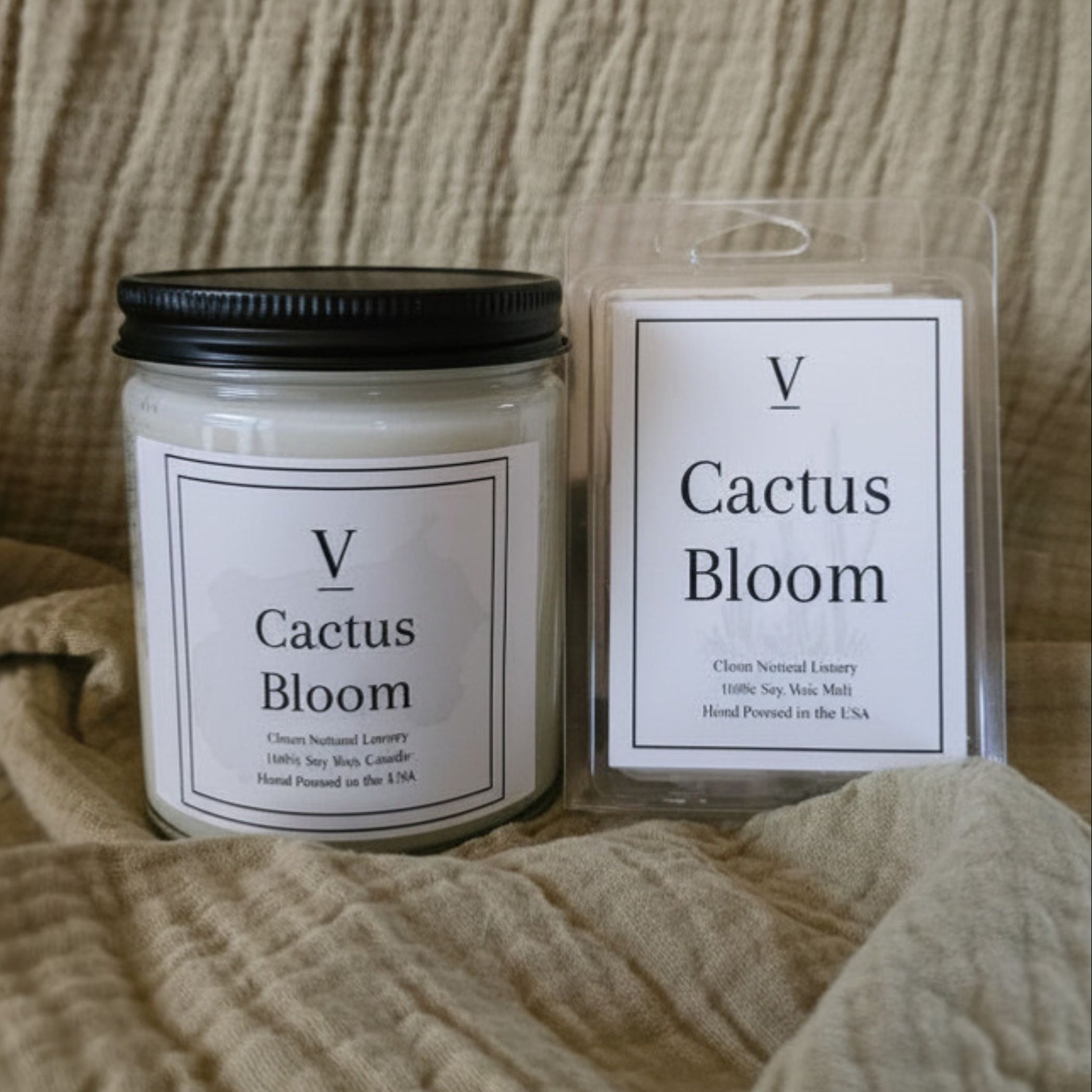 Cactus Bloom clean soy candle in minimalist glass jar and wax melt in sleek giftable clamshell