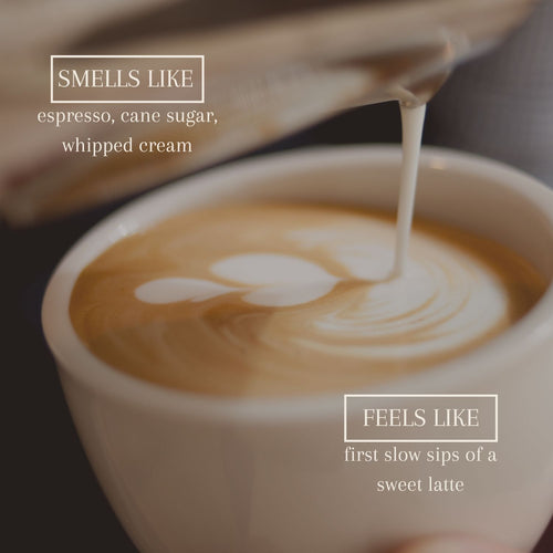Cozy latte inspired candle aesthetic with espresso and whipped cream fragrance notes