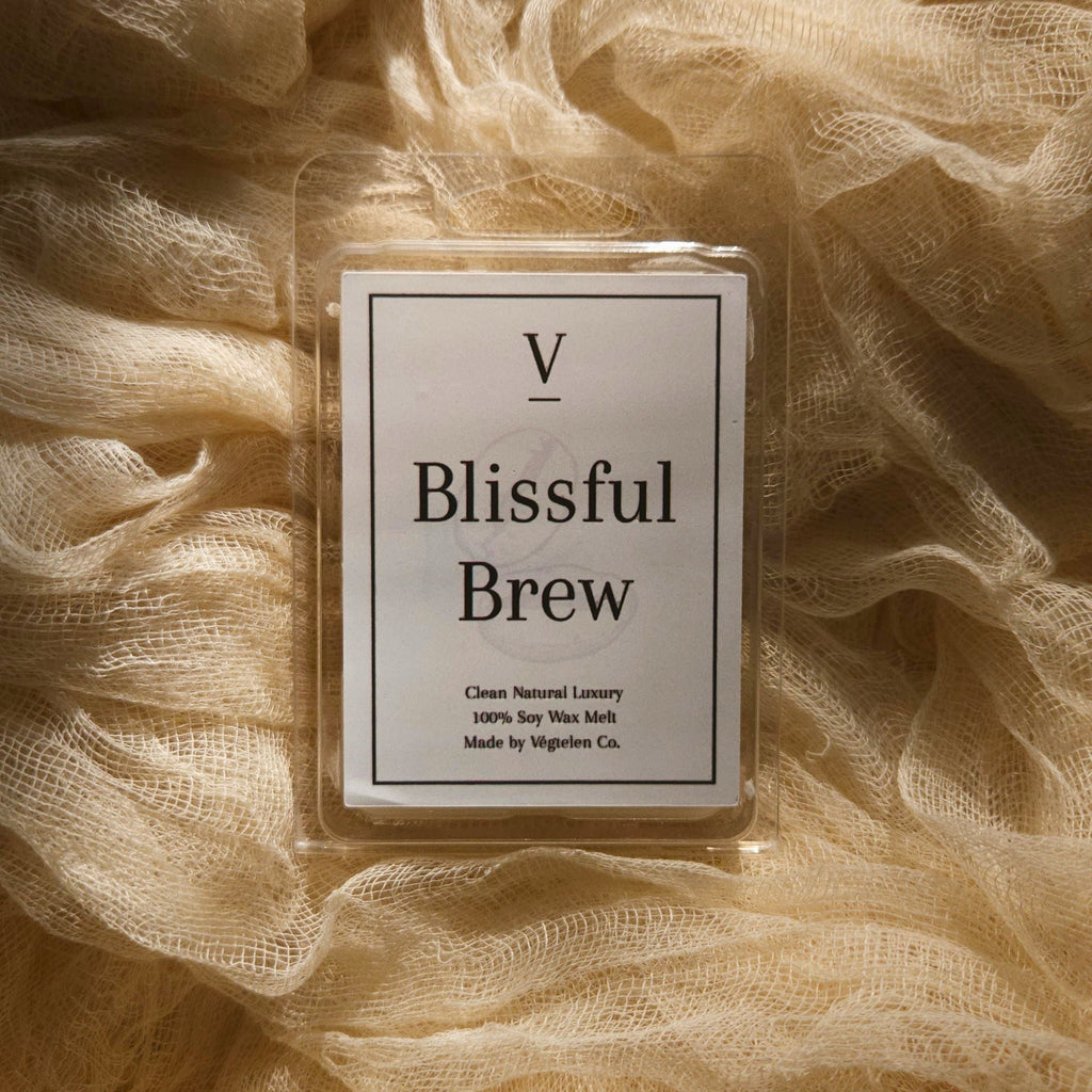 Blissful Brew coffee-inspired soy wax melt with espresso and whipped cream scent note