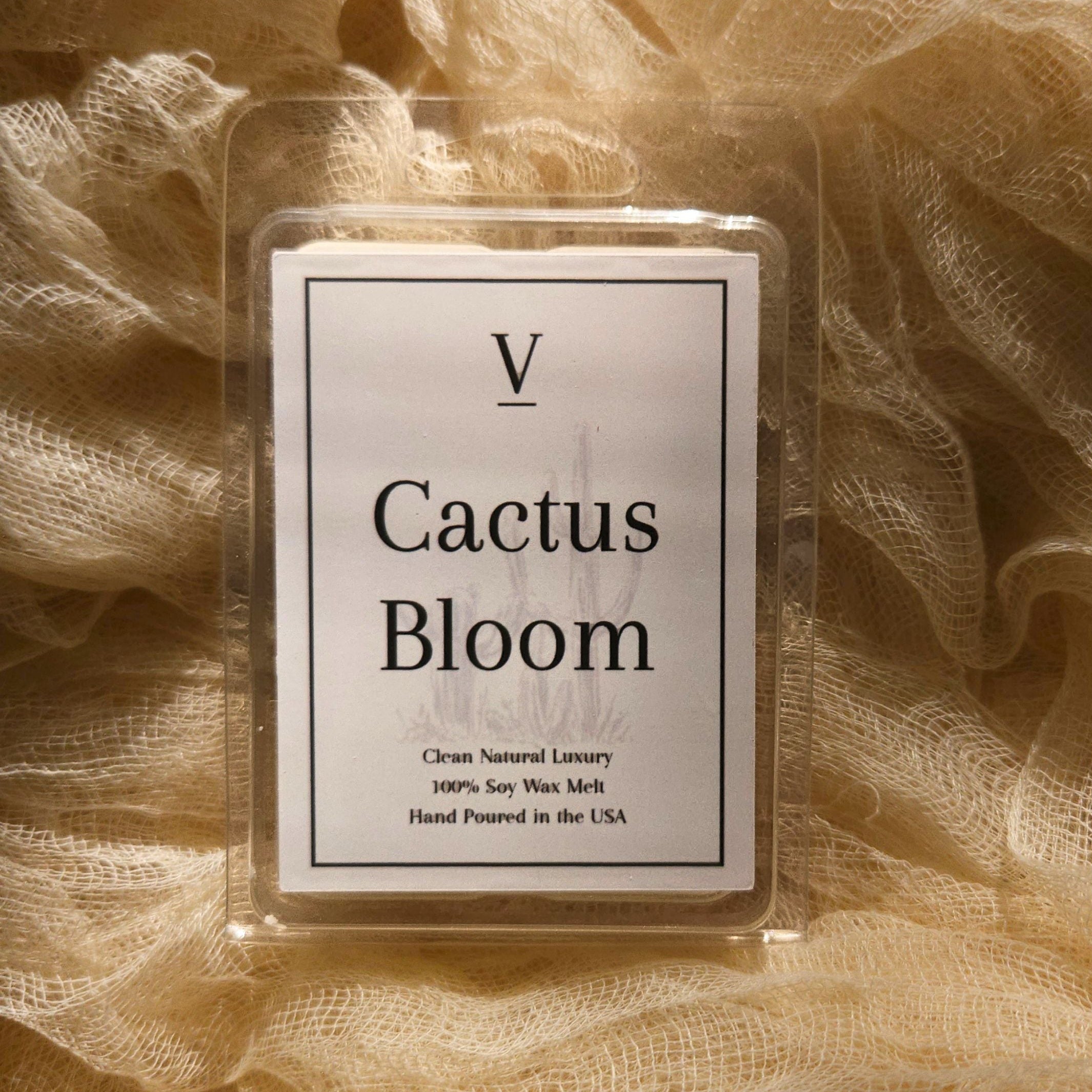 Luxury botanical wax melt aesthetic inspired by desert flowers and warm sunlight