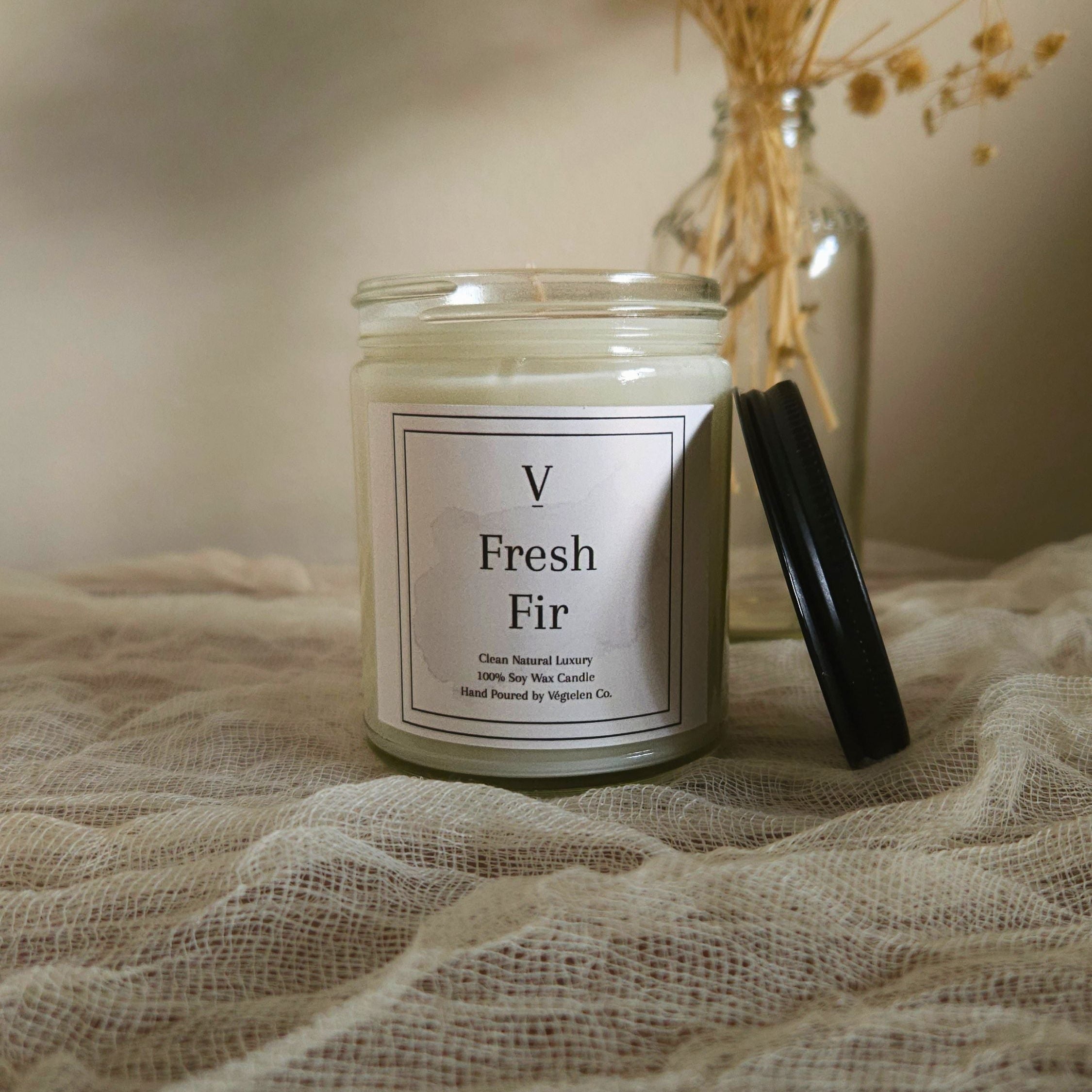 Fresh fir candle aesthetic with clean forest-inspired home fragrance