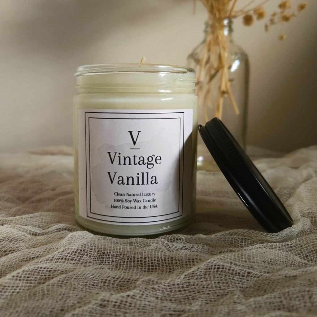 Luxury vanilla candle aesthetic with creamy warm home fragrance